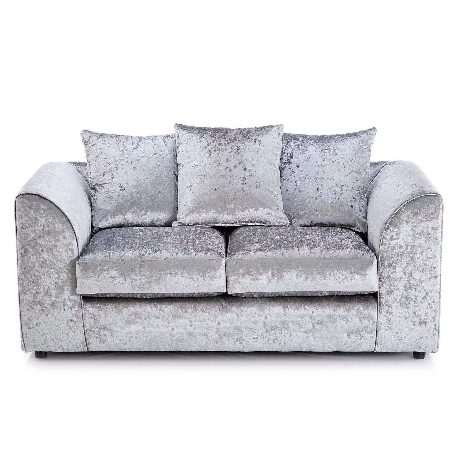 Furnishings For Less UK Crystal Crushed Velvet 2 Seater Sofa with Scatter Back and Curved Arms in Silver – 2