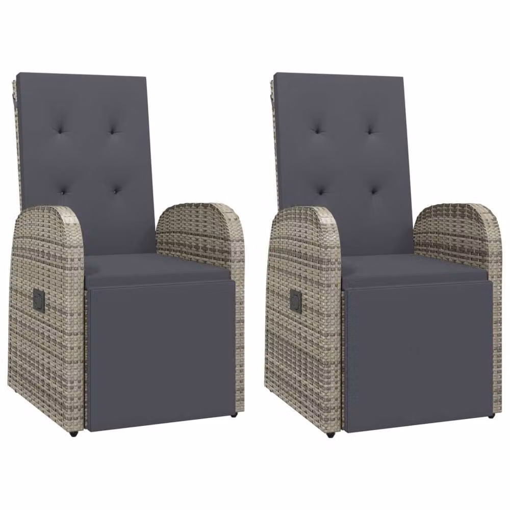 Berkfield Home Reclining Garden Chairs with Cushions, 2 Piece Set, Grey Poly Rattan and Steel – 3