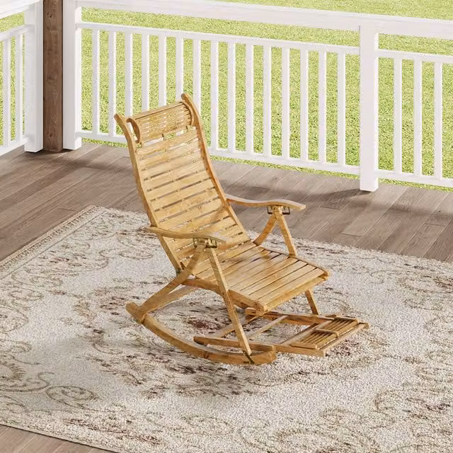 Komore Rustic Brown Bamboo Foldable Reclining Rocking Chair