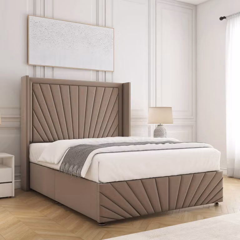 BSSPOKE Nola King Divan Bed with 54 inch Headboard in Bronze Plush Velvet, W/D/H: 180 x 200 cm