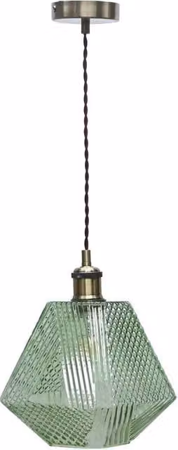 First Choice Lighting Lens Antique Brass and Green Textured Glass Pendant Light in Bronze