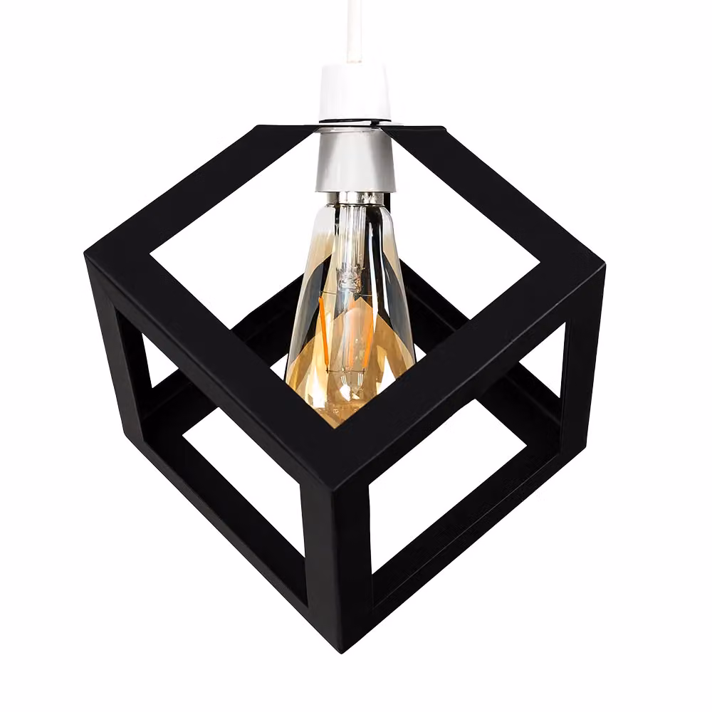 ValueLights Eschor Black Metal Retro Cube Design Ceiling Pendant Shade, Width: 16.0 cm – 2