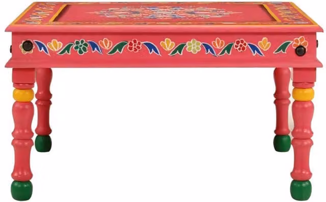 Berkfield Home Pink Hand Painted Solid Mango Wood Coffee Table – 1