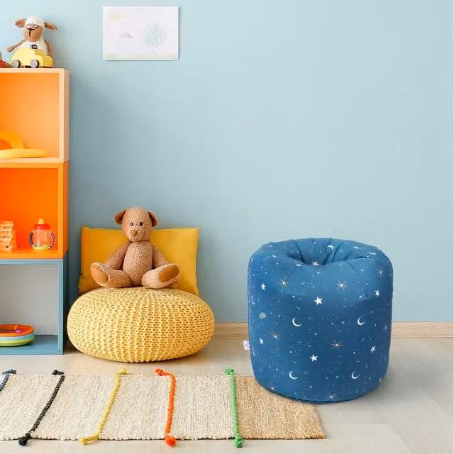 Ready Steady Bed Kids Round Bean Bag Chair in Blue Abstract Fabric