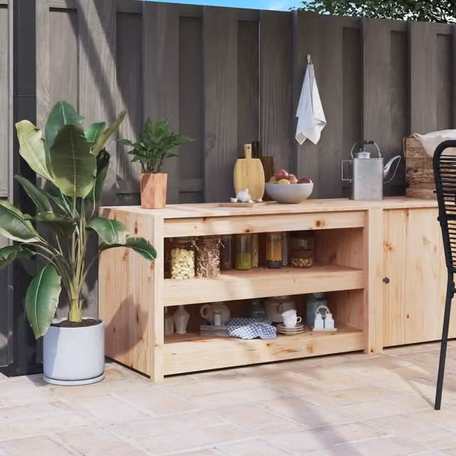 Berkfield Home Rustic Outdoor Kitchen Cabinet in Brown Solid Pine, W/D/H: 106 x 55 x 64 cm – 1