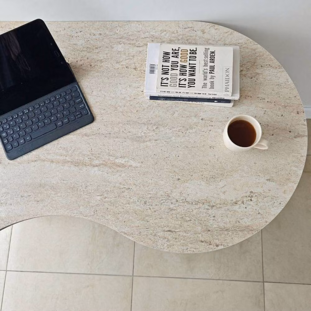 CALICOSY COMO Modern Writing Desk with Oval Shaped Top in Walnut Brown, W: 120 cm, H: 75 cm, D: 40 cm – 3