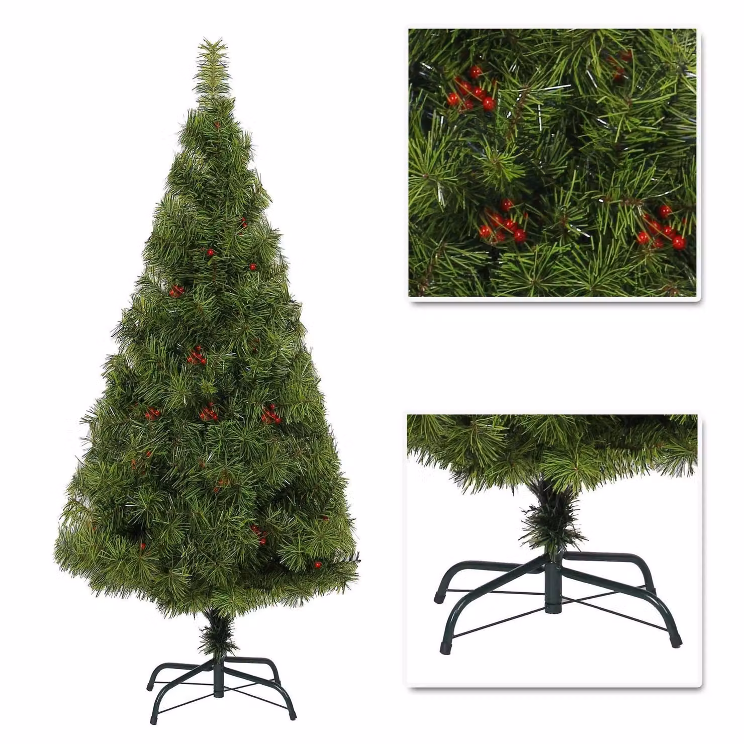 Shatchi 6ft Green and Red Boulder Pine Christmas Tree with Berries – 2