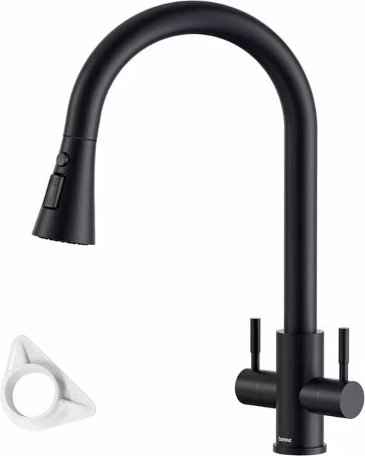 Dayone Sleek Stainless Steel Kitchen Tap with Pull Out Spray and Dual Lever Design in Matt Black – 1