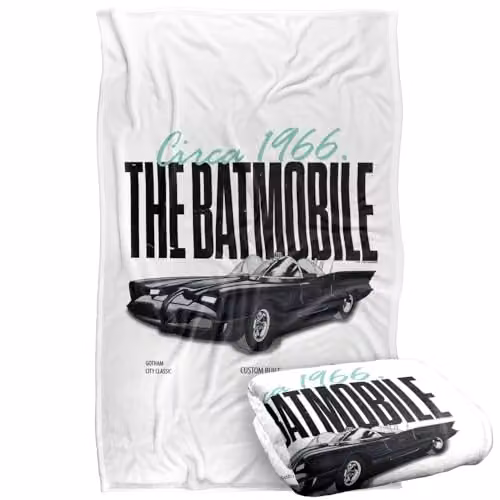LOGOVISION Batman Classic TV Series The Batmobile Super Soft Fleece Throw Blanket, Multicolour, W/D/H: 91 x 147 cm