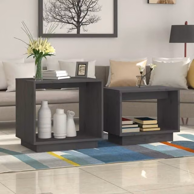 Berkfield Home Nesting Coffee Tables, Set of 2, Grey Solid Pine Wood – 1
