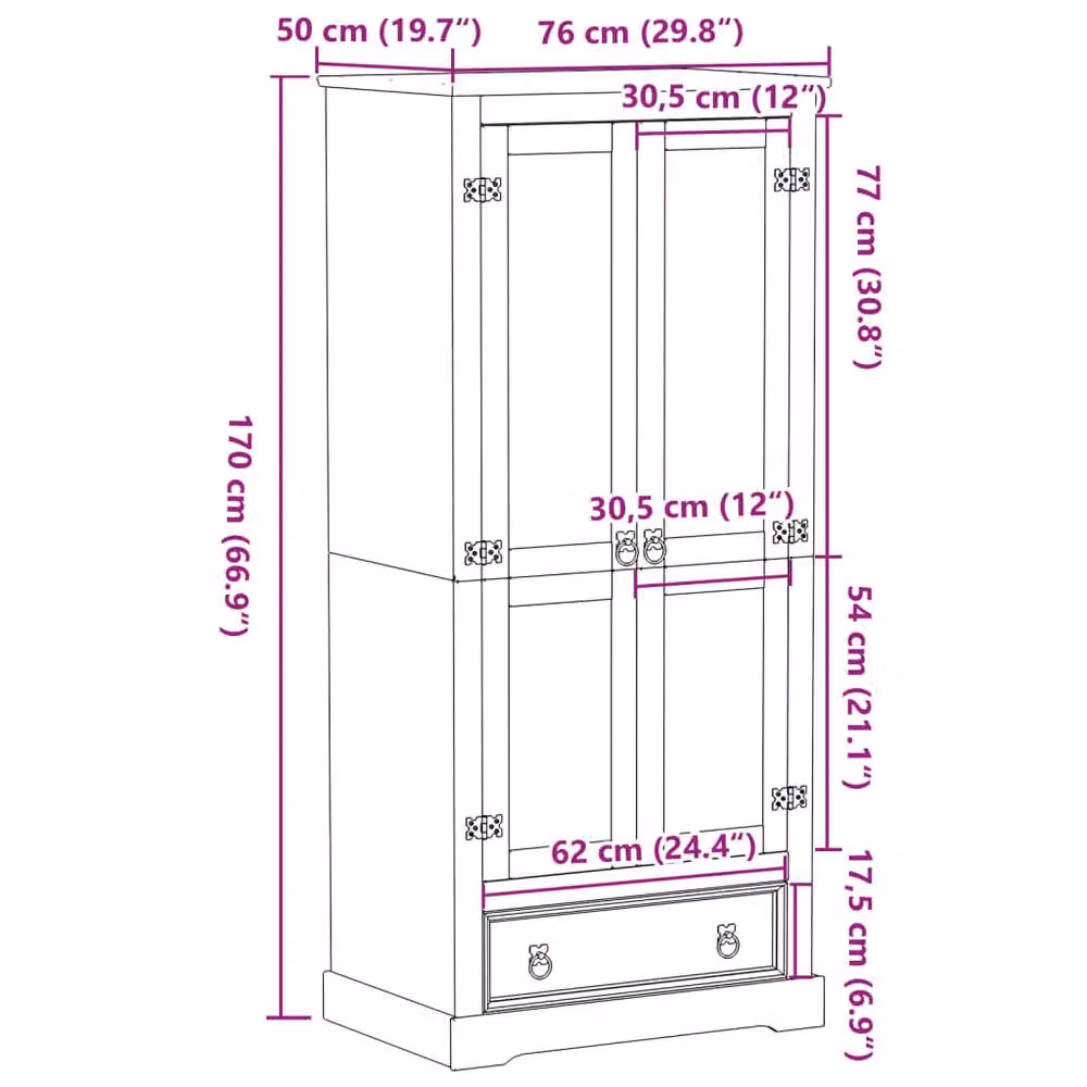 Berkfield Home Corona Wardrobe in Light Tan Waxed Solid Pine, W/D/H: 76 x 50 x 170 cm – 3