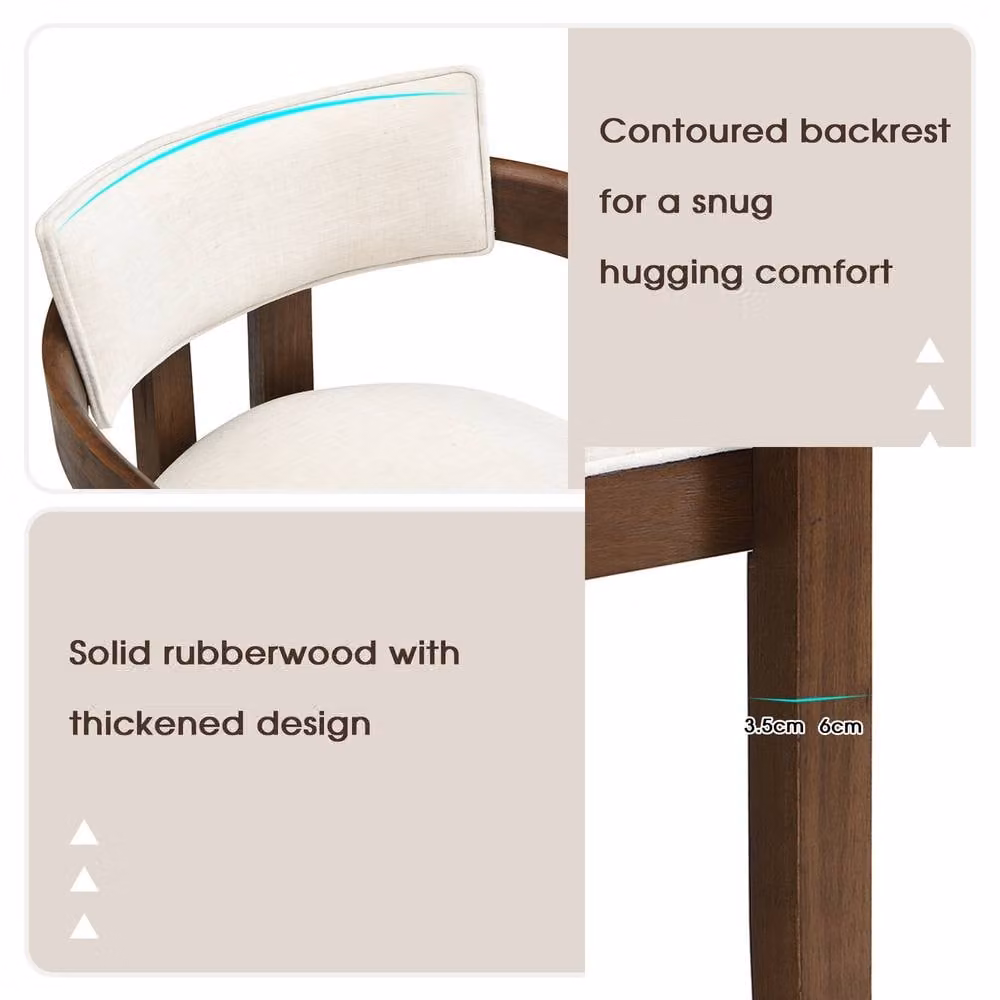 Merax Set of 6 Upholstered Dining Chairs with Armrests and Walnut Solid Wood Frame in Beige and Brown – 4