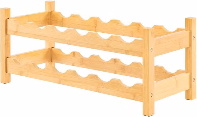 Gymax 2-Tier Bamboo Wine Rack, 12 Bottle Storage Organiser in Natural Brown – 1