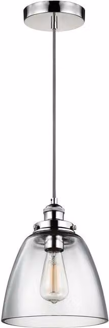 Loops Silver Polished Nickel Single Bulb Ceiling Pendant Light Fitting with Transparent Glass Cone Shade, E27 60W LED Compatible