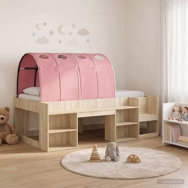 Berkfield Home Childrens Bed with Tunnel, 3 Piece Set in Brown and Pink Engineered Wood – 1