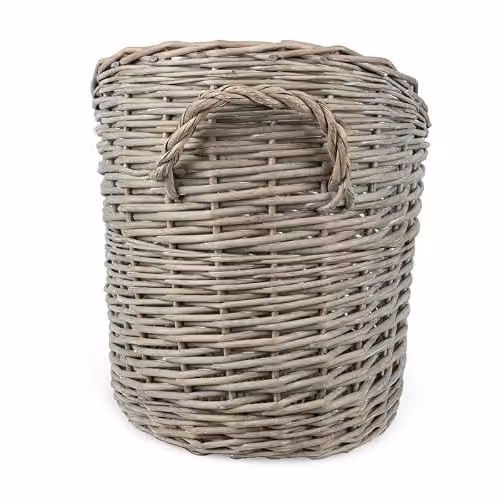 Madison & Mayfair Oval Scoop Log Basket in Grey, W/D/H: 40 x 35 x 62.5 cm