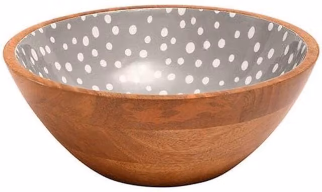 Dexam Sintra Mango Wood Spotted Salad Bowl in Stone, Grey, Brown and Multicolour – 1