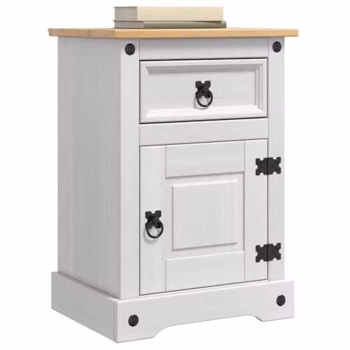 vidaXL Corona Bedside Table in White Solid Pine Wood, W: 45 cm, D: 35 cm, H: 64 cm – 1