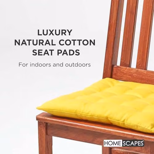 Homescapes Cotton Seat Pad with Tie Cords, Yellow, W/D/H: 40 x 40 x 6.5 cm – 2