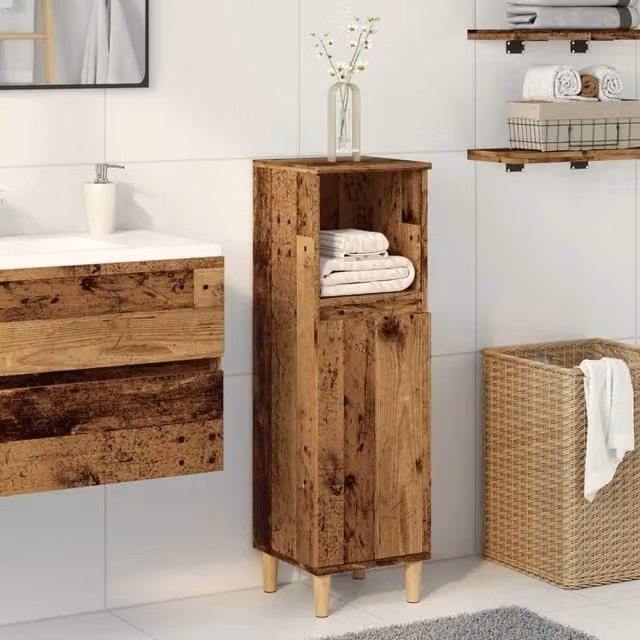 Berkfield Home Brown Rustic Bathroom Cabinet with Hinged Doors and Open Shelf, W/D/H: 30 x 30 x 100 cm
