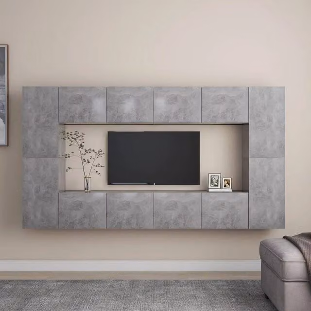 Berkfield Home 8 Piece Modern Wall Mounted TV Cabinet Set in Concrete Grey MDF – 1