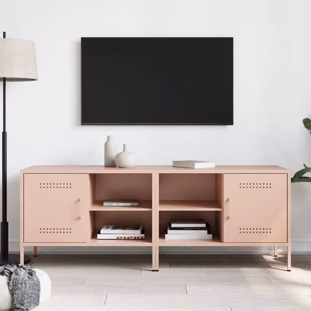 Berkfield Home Set of 2 Modern Pink Metal TV Cabinets, W/D/H: 68 x 39 x 50.5 cm – 1