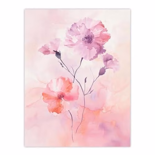 Artery8 Pink Pastel Carnation Flowers Watercolour Modern Floral Wall Art Paper Poster Print – 1