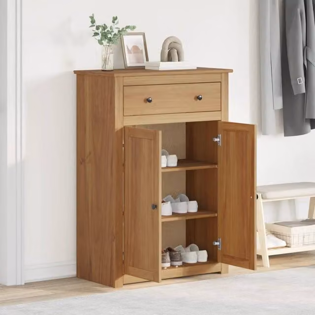Berkfield Home Panama Shoe Cabinet in Brown Solid Wood Pine, W/D/H: 80 x 40 x 114 cm