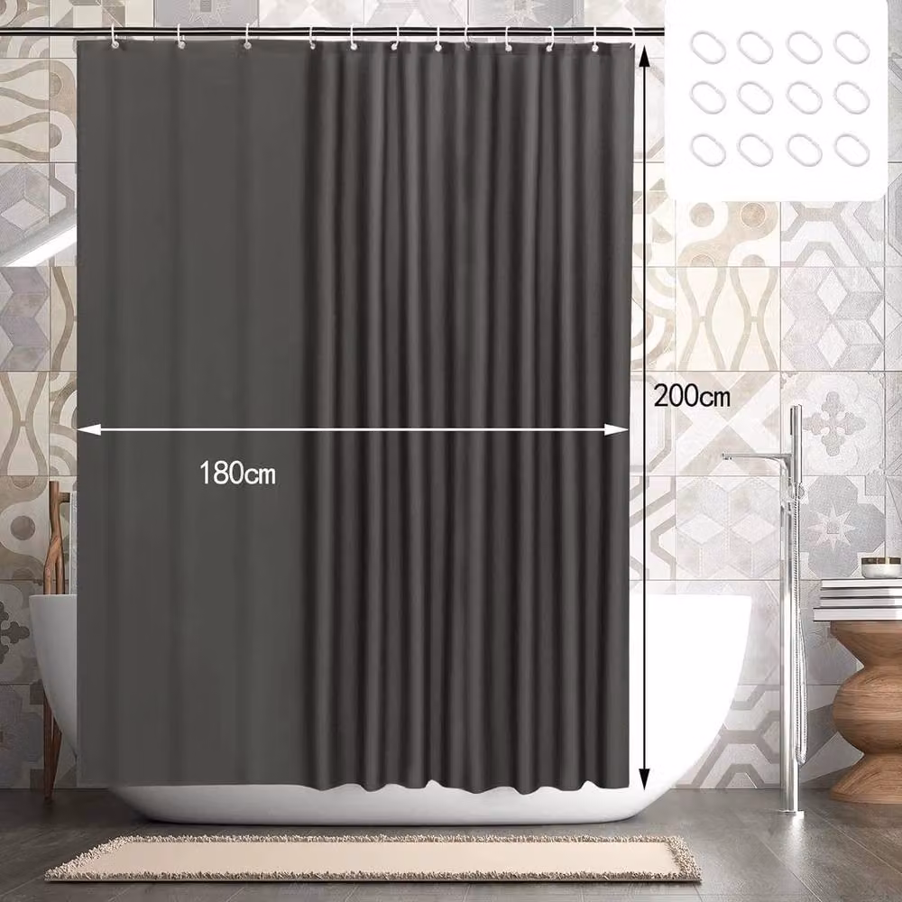 EONLION Black Antibacterial and Mould-Resistant Polyester Shower Curtain, W/H: 180 x 200 cm – 2