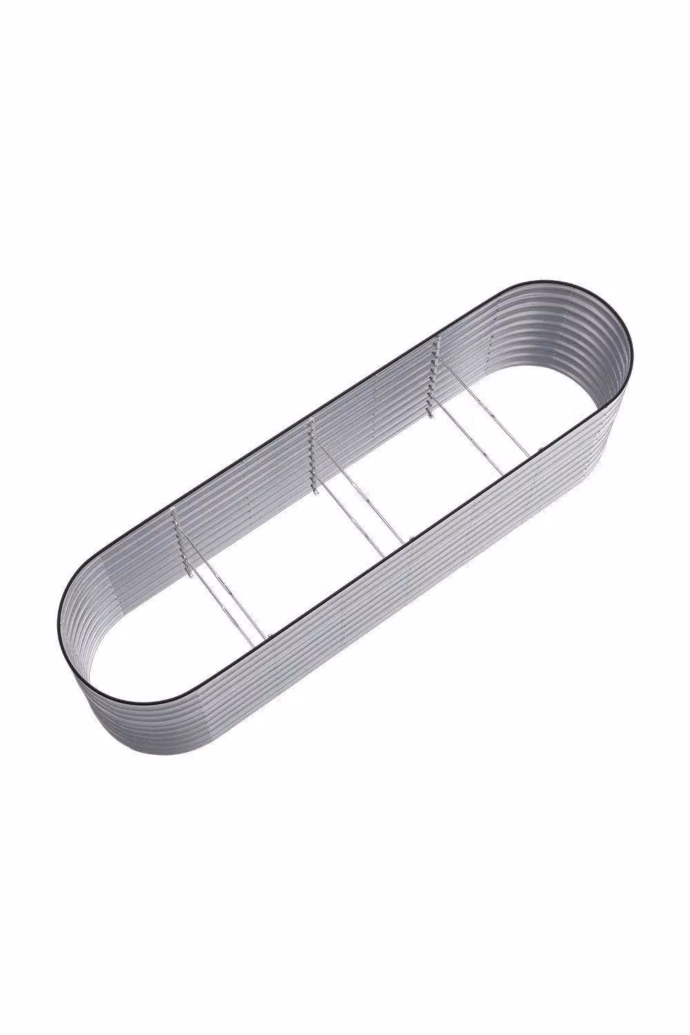 H&O Direct Silver Oval Galvanised Steel Raised Garden Bed, W: 320 cm, D: 80 cm, H: 80 cm – 2