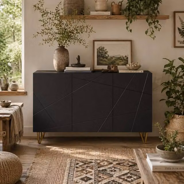 Wyld Haus Fayosa High Gloss Black Sideboard with Gold Hairpin Legs W/D/H: 120 x 40 x 75 cm – 1