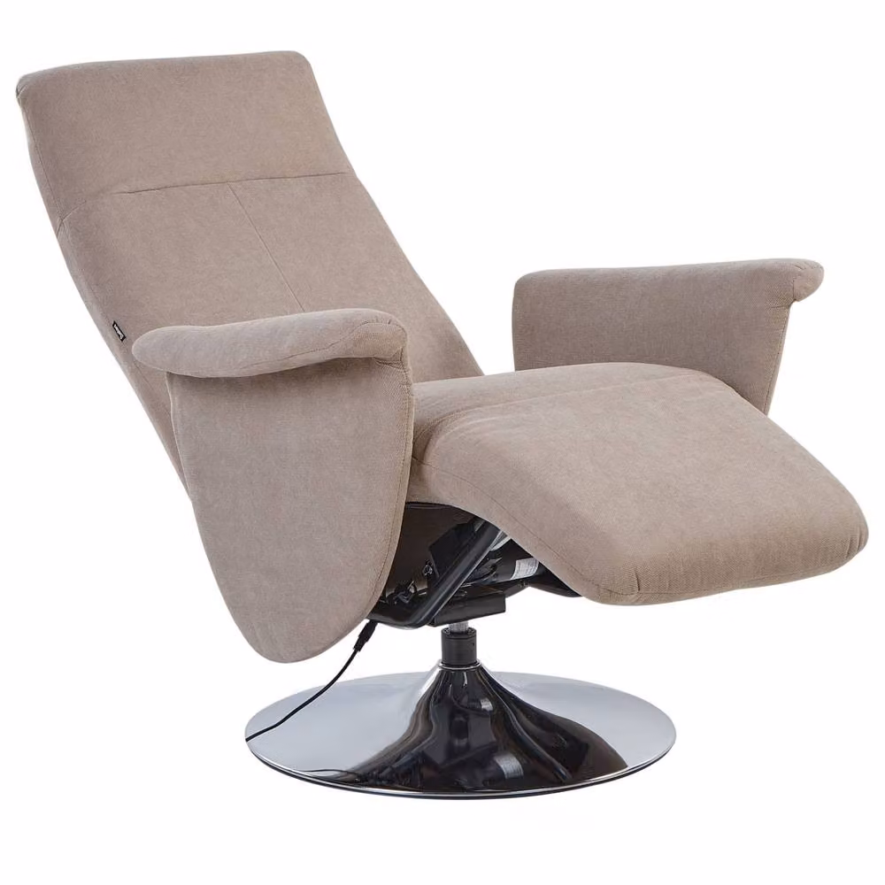 Wyld and Coco Beige Reclining Armchair with Adjustable Back and Pull-Out Ottoman Footstool – 2