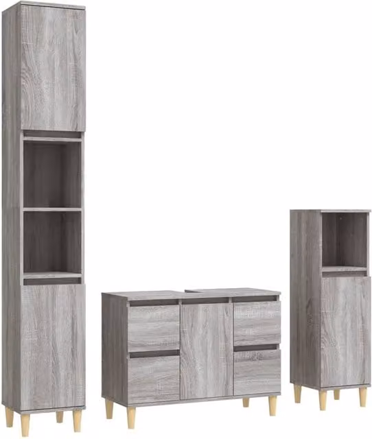 Berkfield Home 3 Piece Grey Sonoma Bathroom Furniture Set