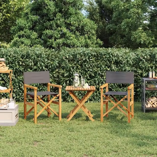 Berkfield Home Set of 2 Grey Folding Director's Chairs in Solid Teak Wood – 1