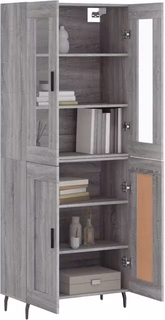 Berkfield Home Grey Sonoma Highboard with Glass Doors, W/D/H: 69.5 x 34 x 180 cm