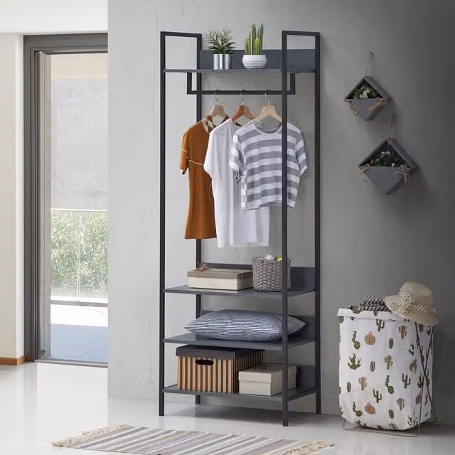 Timber Art Design Zahra 4 Tier Double Open Wardrobe in Grey, W: 63.8 cm, D: 40 cm, H: 63.8 cm – 1