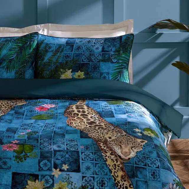 Majorelle Reversible Moroccan Animal Graphic Pillowcase Pair in Azure Blue