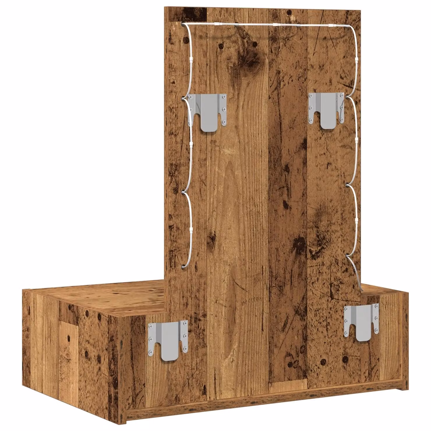 Berkfield Home Wall Hanging Dressing Table with Hollywood LED Lights in Brown Rustic Wood – 3
