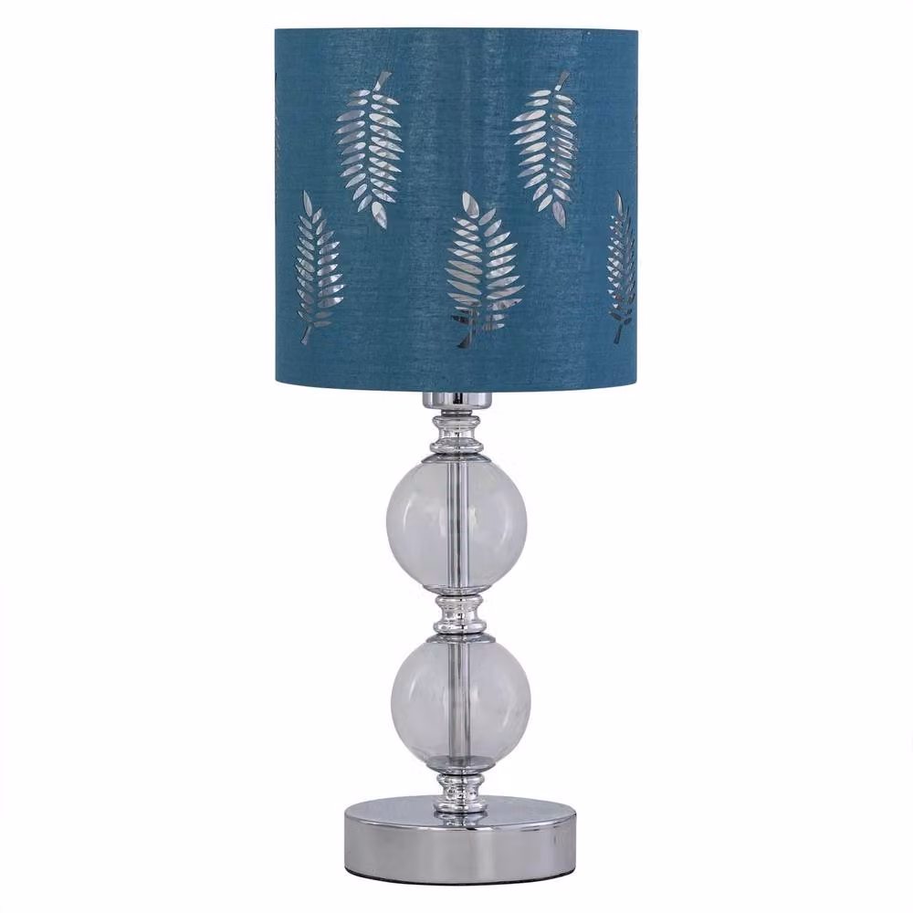 First Choice Lighting Set of 2 Chrome Two Ball Table Lamps with Teal Fabric Shades – 2