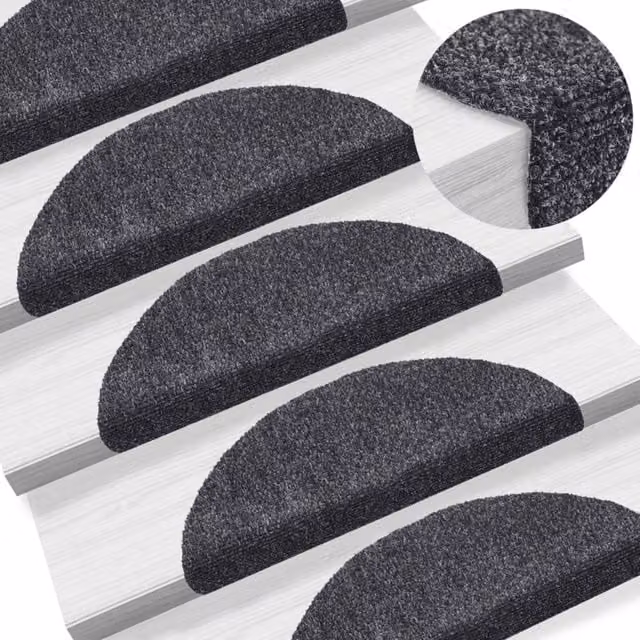 Berkfield Home Self-adhesive Stair Mats, 10 Pieces, Dark Grey, W/D/H: 56 x 17 x 3 cm – 1