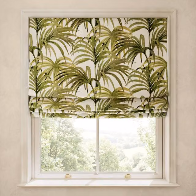 House of Hackney Palmeral Floral Cotton Linen Blind in Off White and Green
