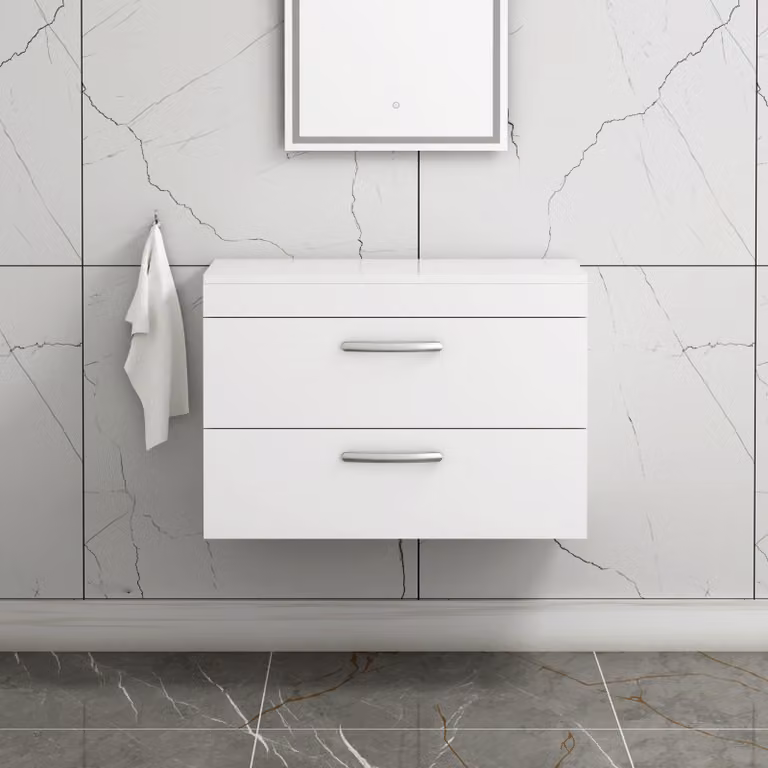 Royal Bathrooms Gloss White Wall Hung 2 Drawer Bathroom Vanity Unit