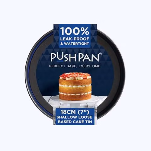 PushPan Set of 2 Non-Stick Round Carbon Steel Cake Tins in Grey or Blue, Diameter: 18 cm