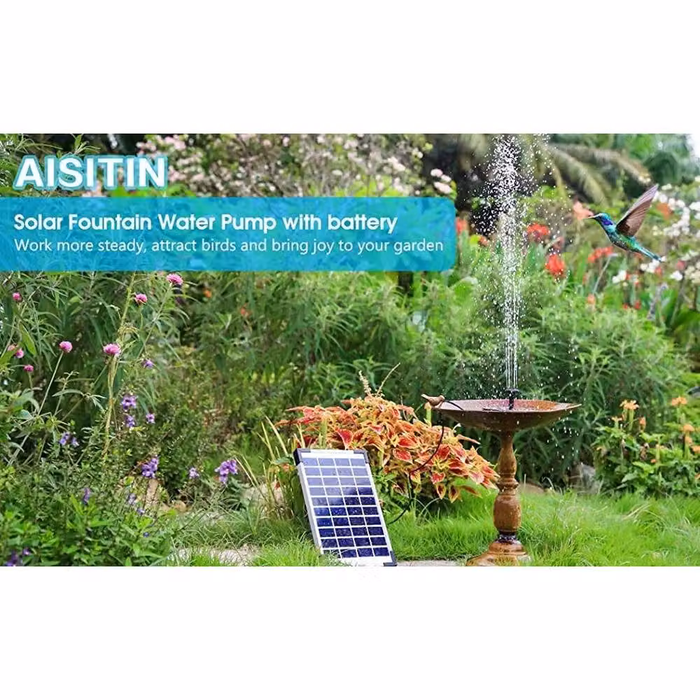 FLAVORA Solar Fountain Pump with 5W Solar Panel and Rechargeable Battery, Black, W/D/H: 100 x 15 x 15 cm – 6