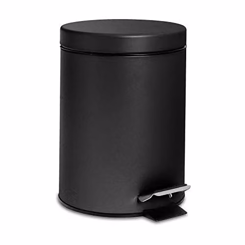 Harbour Housewares 3L Round Stainless Steel Pedal Bin with Removable Inner Bucket, Black