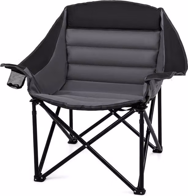 Gymax Heavy Duty Oversized Folding Camping Armchair with Padded Seat in Black – 1