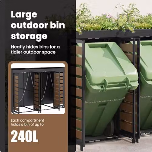 vidaXL Wheelie Bin Storage for 3 Bins, Steel, Anthracite, W/D/H: 121.5 x 42.6 x 204.0 cm – 5
