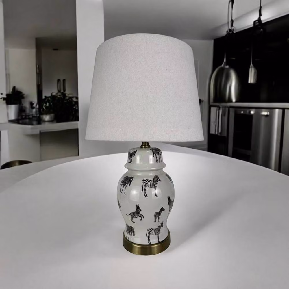 Minster Ceramic Table Lamp and Shade in Grey, W/D/H: 18 x 18 x 40 cm – 3