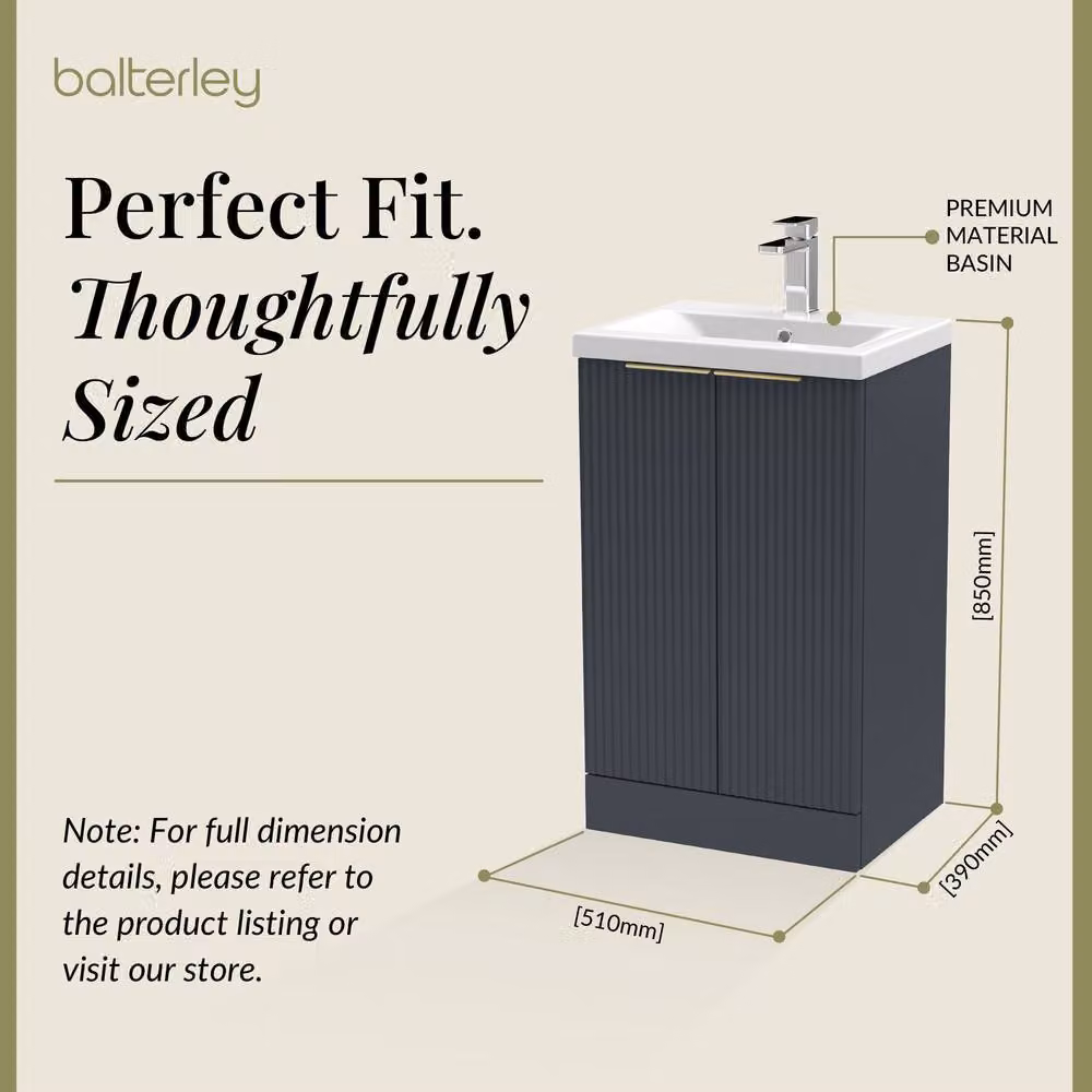 Balterley Fluted Front 2 Soft Close Door Vanity Basin Unit, Dark Grey, W: 50 cm, H: 85 cm – 4