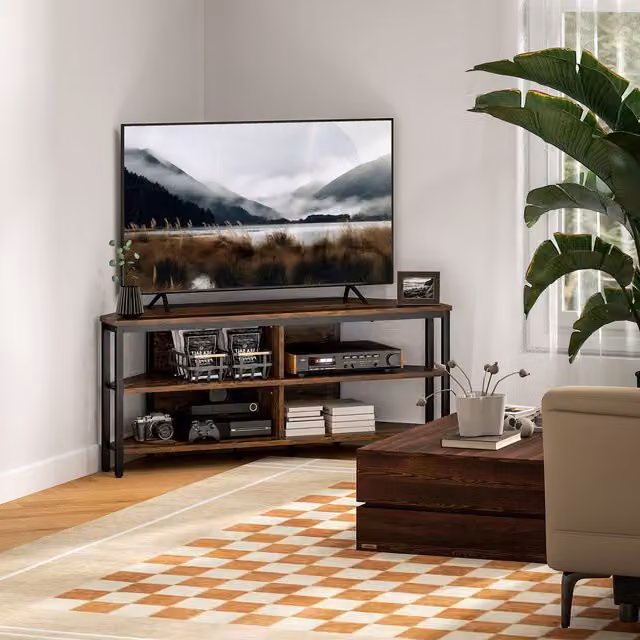 HOMCOM 50 inch TV Stand Cabinet with Storage Shelves in Rustic Brown